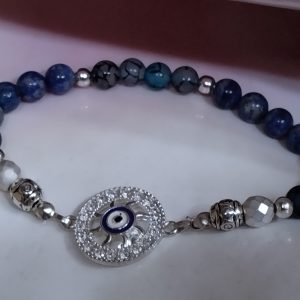 Pulsera de lapislázuli, hematita plateada, ágatas azules