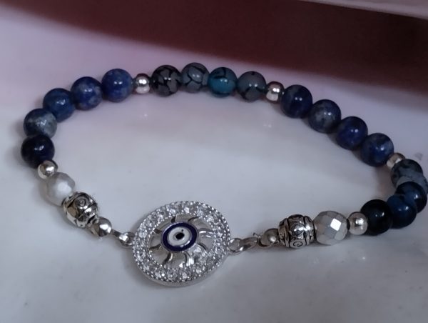Pulsera de lapislázuli, hematita plateada, ágatas azules